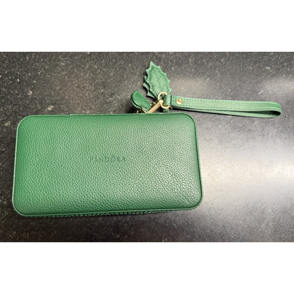 Pandora Charm Bracelet Green Leather Travel Jewelry Case‎ Organizer Zip Wristlet